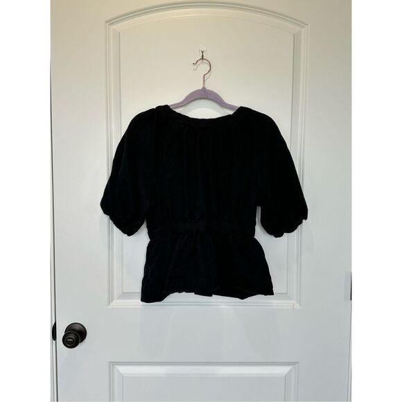 Abercrombie & Fitch Black V-Neck Puff Sleeve Top Linen Blend Size Medium - Picture 6 of 8